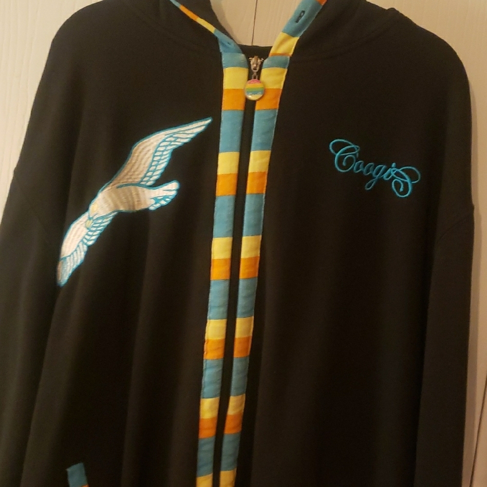 COOGI Black Zip Up Sweater with Blue and Yellow Accents